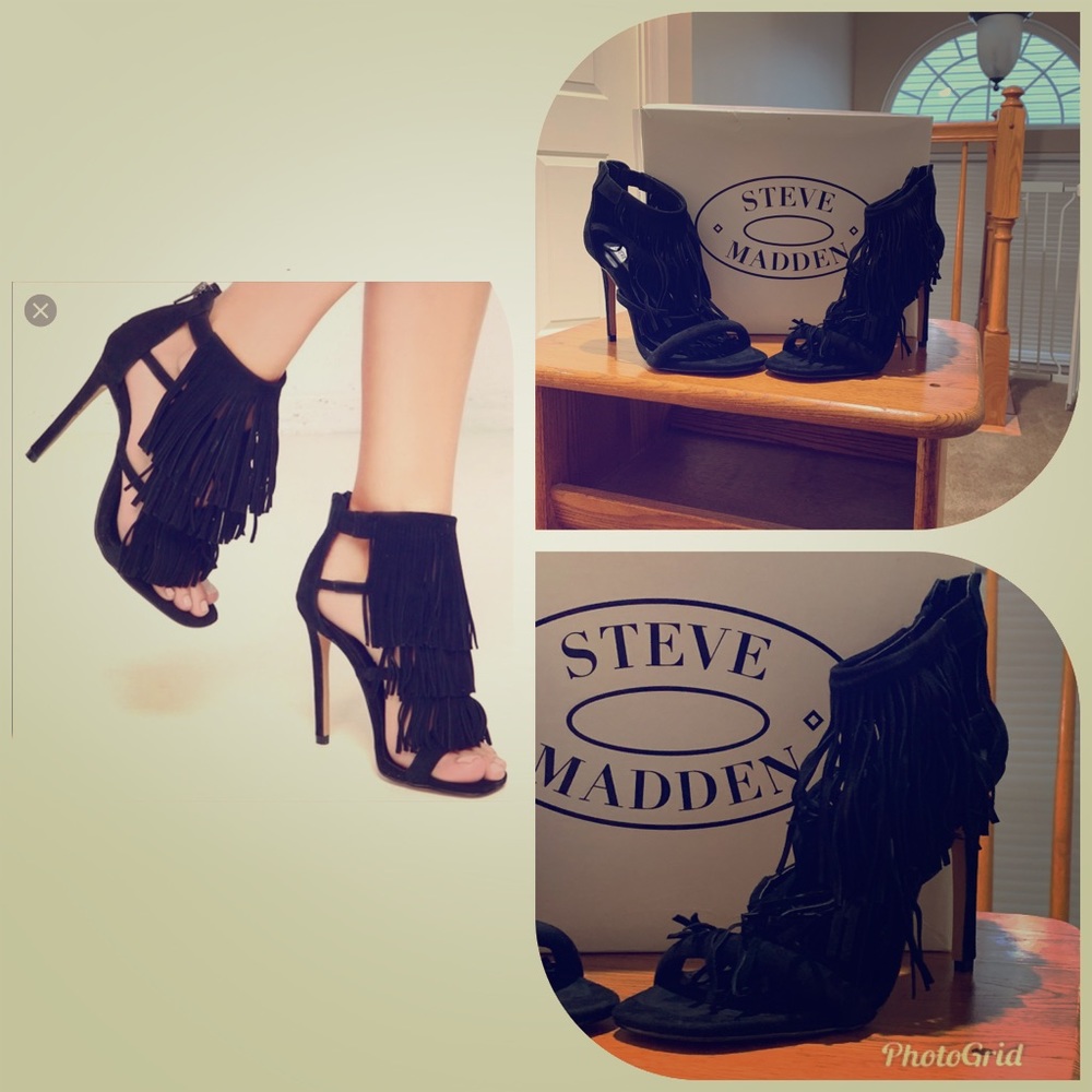 Steve Madden Black Fringe Heels